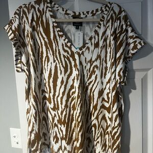Bobeau Brown and White Zebra Print Short Sleeve Top